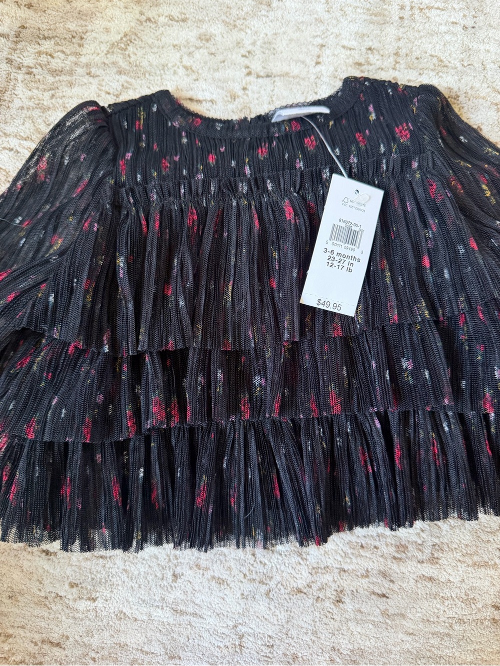 3-6 months - Old Navy Toddler Girls Tiered Black Floral Shirt/Top